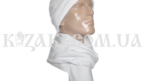 Шапка, шарф и перчатки белые из полар-флиса 